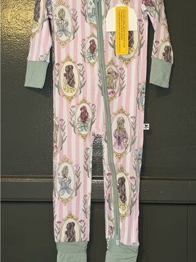 BAMBOO Pink Striped Princess Portrait Zip One-Piece Footie